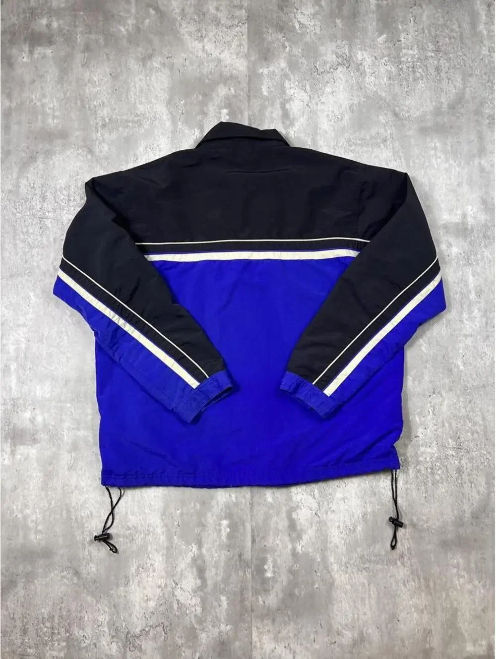 Y2K Color Block Windbreaker Jacket Blue Black Lightweight Full Zip Ocean Pacific